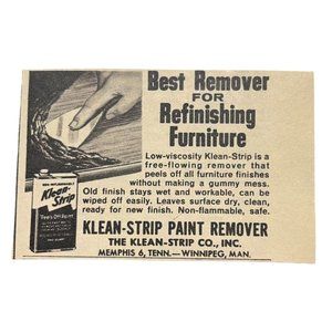 Klean Strip Paint Remover Print Ad Vintage 1963 Memphis TN Furniture Refinishing